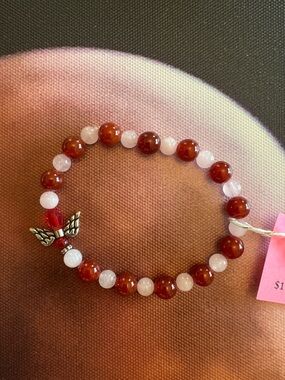 Rose Quartz and Carnelian Angel Charm Bracelet